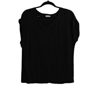 SIS SIS Anthropologie Black Cut Out Rolled Sleeve Top Size Large